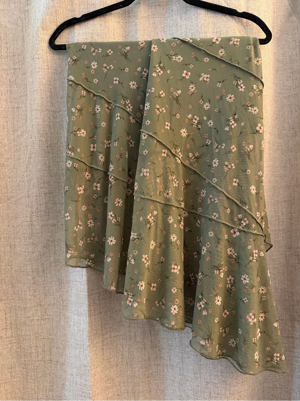 Hem & Thread Sage Green Asymmetrical Floral Ruffle Skirt